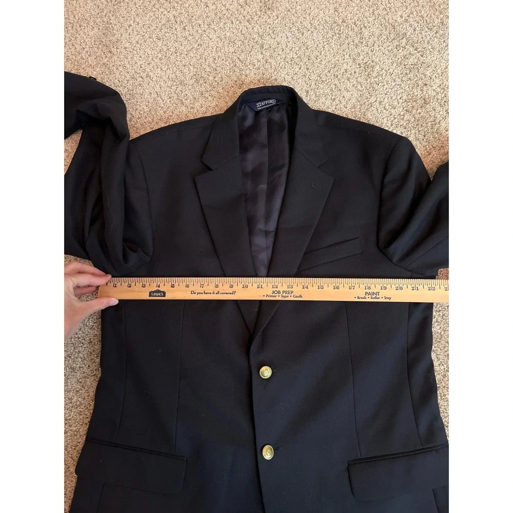 Stafford Men's Blazer 42L Navy Blue Gold Buttons Two Button Sport Coat Jacket